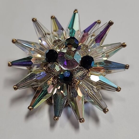 Starburst Brooch Vintage AB Crystal - Picture 1 of 4